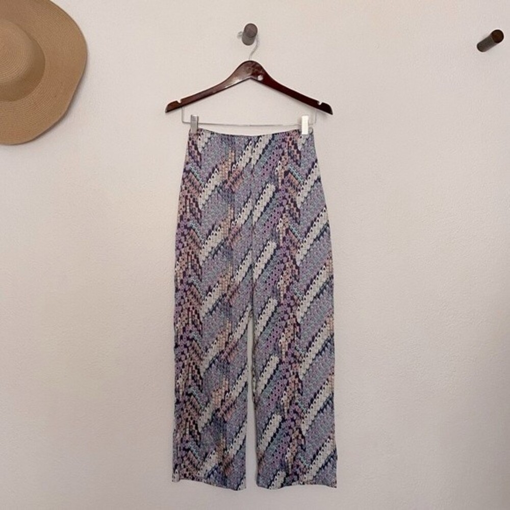Sister Jane Rare Satin Multicolor 70's Hi Rise Flare Leg Trousers Size Small